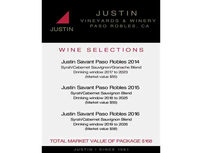 JUSTIN Wine - 3 bottles of Savant Paso Robles