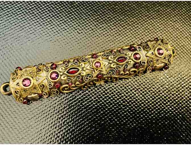 Garnet and 24k Gold Mezuzah