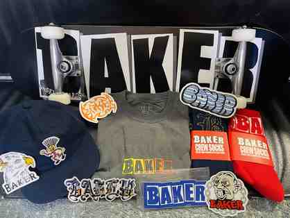 Baker Skateboard Plus Hat, Shirt, Socks, and Board Stickers