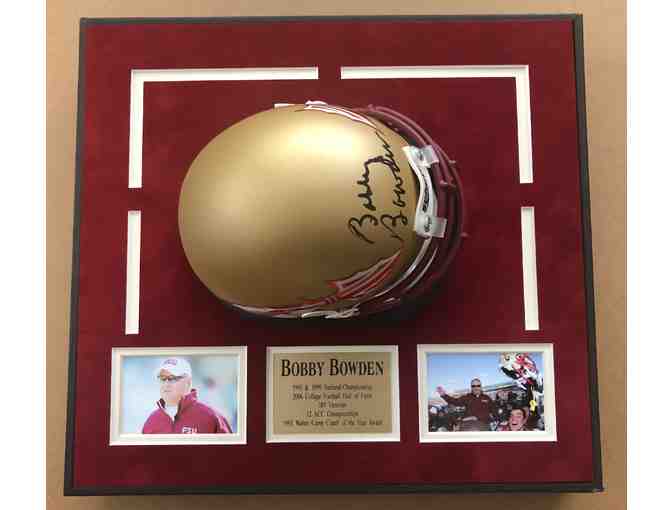 Florida State University Coach Bobby Bowden Autographed Mini Helmet with base