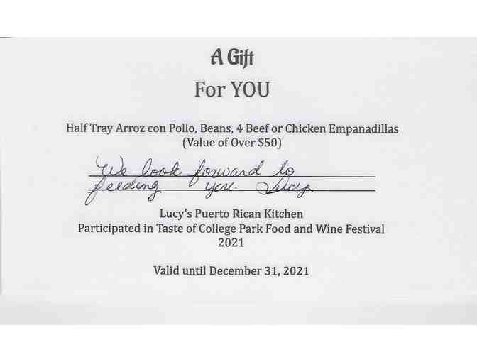 Gift Certificate for Lucy's Puerto Rican Kitchen for 2 Free Lunches