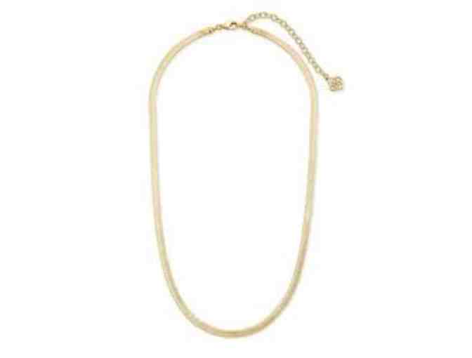 Kendra Scott Abbie open frame drop earrings and Merrick chain necklace