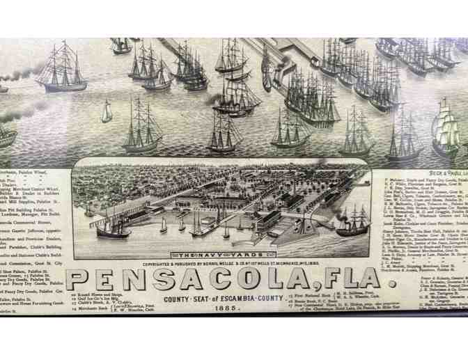 Framed reproduction of 1885 map of Pensacola, Florida