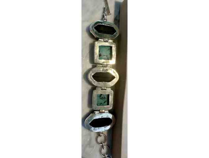 Silver Southwestern Turquoise and Obsidian Bracelet (CBS)