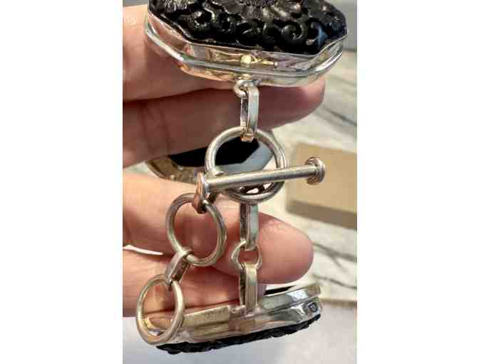Silver Southwestern Turquoise and Obsidian Bracelet (CBS)