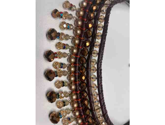Plethora of beads and crystals necklace on a leather string (JP)