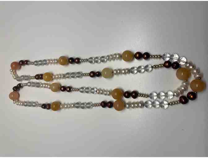 Amazing necklace made of fresh water pearls, agate, crystals, Length 1.3 M (JP)
