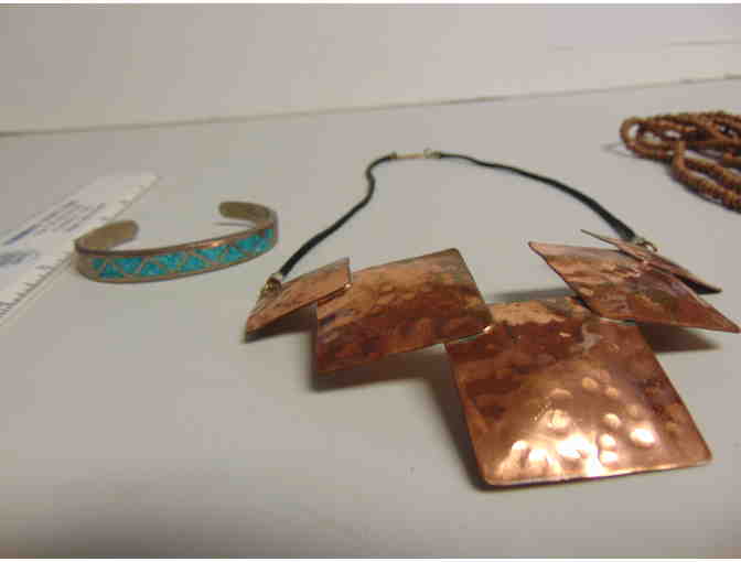 Vintage inlaid Turquoise Bracelet and Two Unique Vintage Necklace