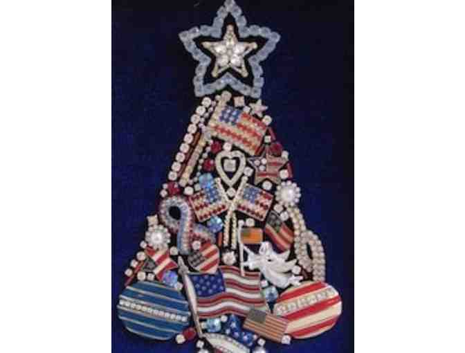 Framed Patriotic Framed Vintage Jewelry Tree with Rhinestones and stand