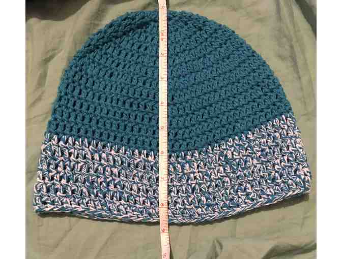 Turquoise/White Crocheted Cotton Hat