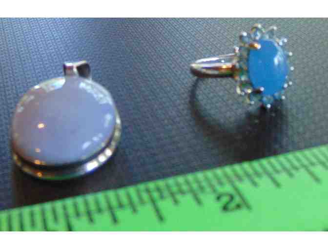 Pendant and Ring set in .925 Sterling Silver (Outside ring stones are Blue Topaz)