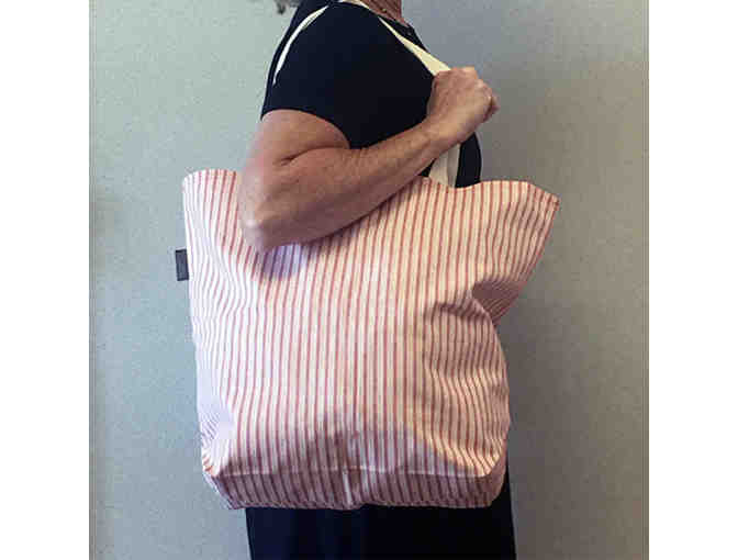 Stripes & Strawberries Tote Bag - Handmade & Reversible!