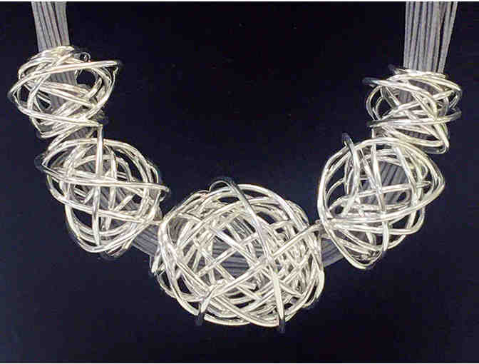 Grey Leather Necklace with Silver Accents