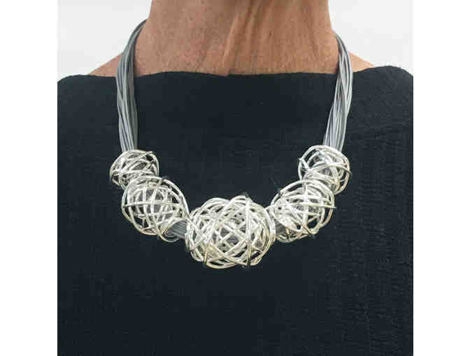 Grey Leather Necklace with Silver Accents