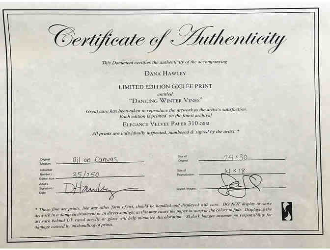 'Dancing Winter Vines' by Dana Hawley, Limited Edition Giclee Print in Frame