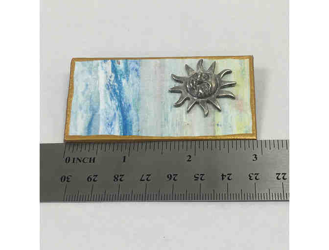 WEARABLE ART! Sun Art Pin by Midge Casler, Acrylic Paint & Collage