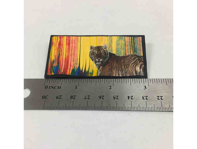 WEARABLE ART! Tiger Art Pin by Midge Casler, Acrylic Paint & Collage