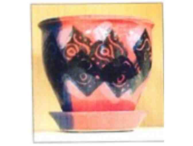 Red and Black Glazed Planter Pot - Photo 1