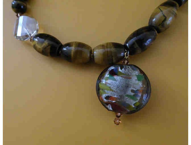 Tiger Eye and Glass Necklace and Earring Set