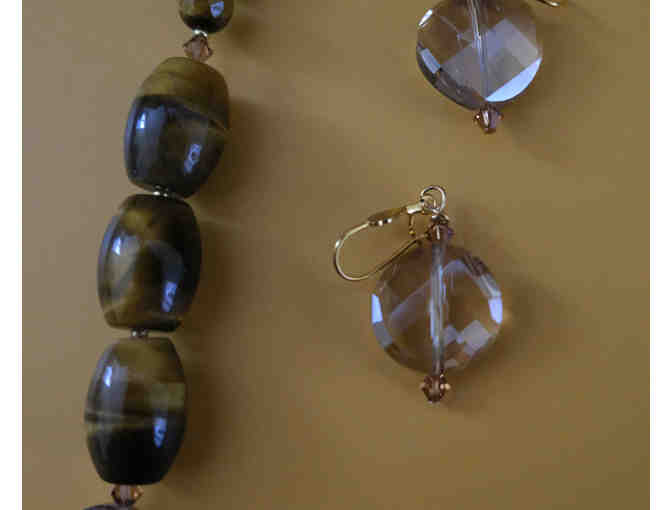 Tiger Eye and Glass Necklace and Earring Set