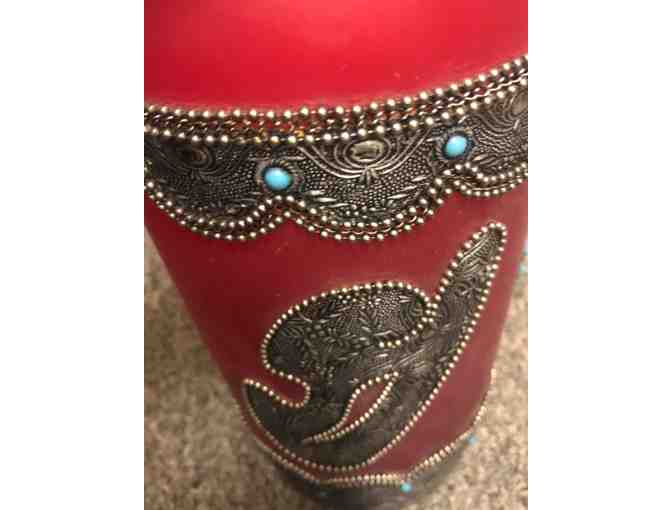 Red Vase with Silver and Turquoise Adornments