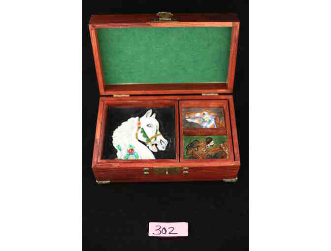 Carousel Themed Jewelry Box in Leather and Wood