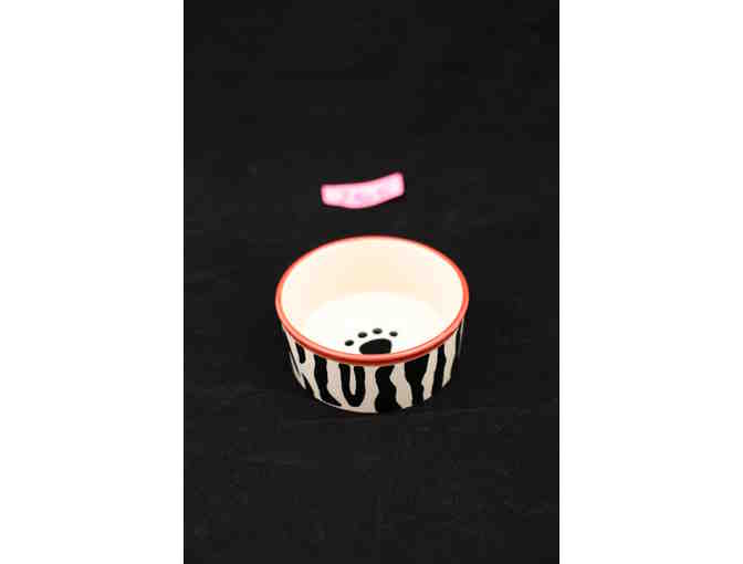 Petrageous Small Ceramic Pet Bowl with Paw Print and Zebra Strips