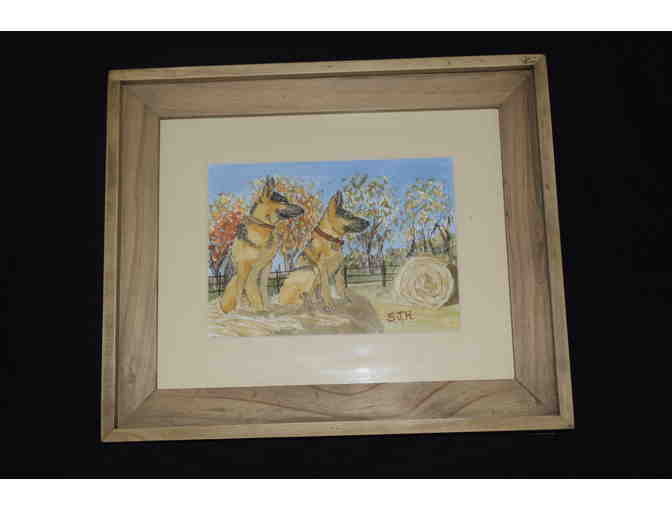 'Autumn Harvest' Pen and Wash of Two Seeing Eye German Shepherds