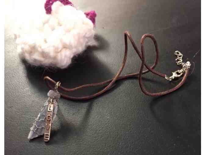 Unique Hand-Wired Natural Raw Blue Kyanite Stone and Love Pendant