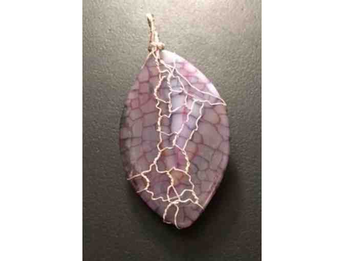 Unique Hand-Wired Purple and White Dragon Vein Agate Stone Pendant