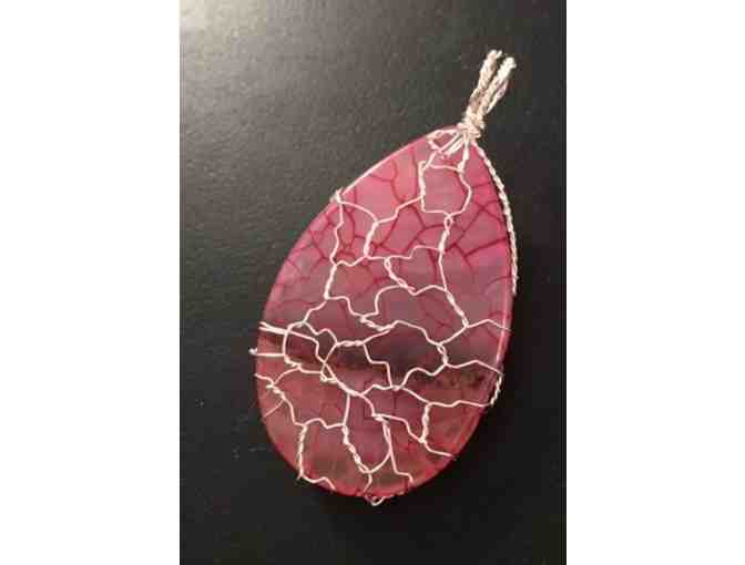 Unique Teardrop Rose Pink and Orange Dragon Vein Agate Pendant