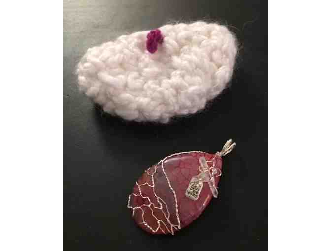 Unique Teardrop Rose Pink and Orange Dragon Vein Agate Pendant