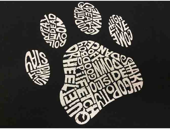 Black T-shirt with Paw Prints (Woman's Large) + Wood Heart 'The Road To My Heart...'