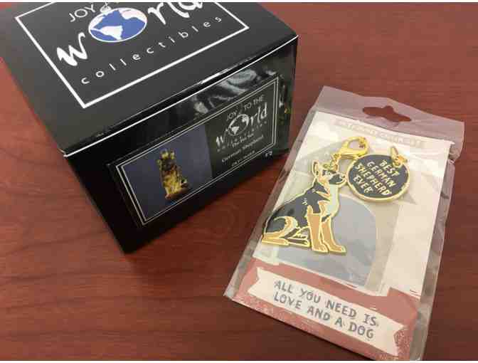 German Shepherd Glass Ornament and German Shepherd Enamel Charm Set