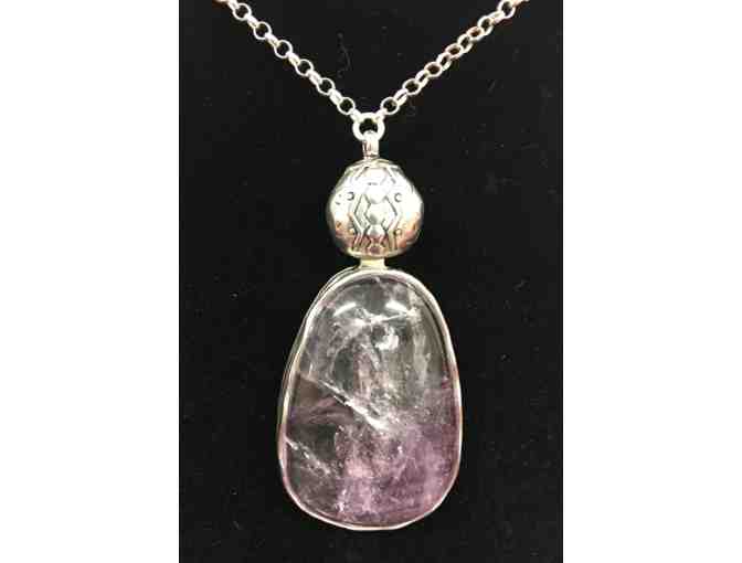 Amethyst Stone and Mixed Bead Pendant & Genuine Natural Amethyst Stretch Bracelet