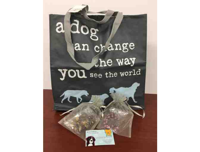 Flowers Fur You - Two Beaded Stretch Bracelets With Metal Flowers & Dog Tote Bag