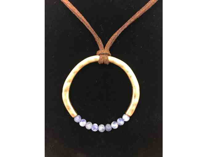 Round Gold Tone with Blue Bead Necklace and Earrings by NahMu