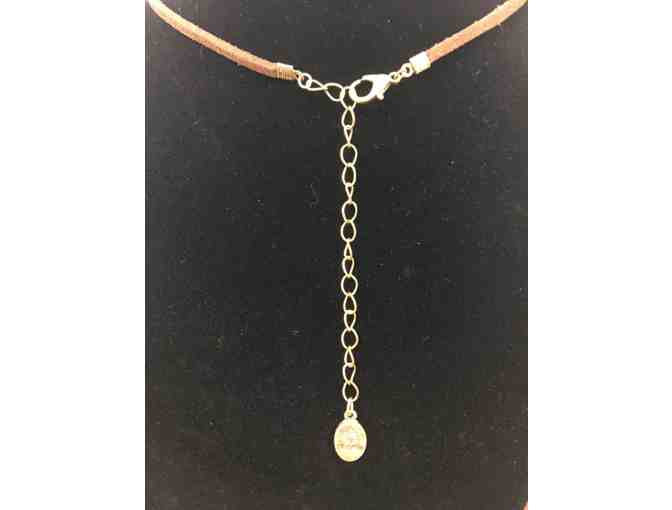 Round Gold Tone with Blue Bead Necklace and Earrings by NahMu