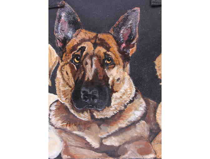 Custom Hand Painted Tote Bag with Golden, Shepherd and Yellow Lab