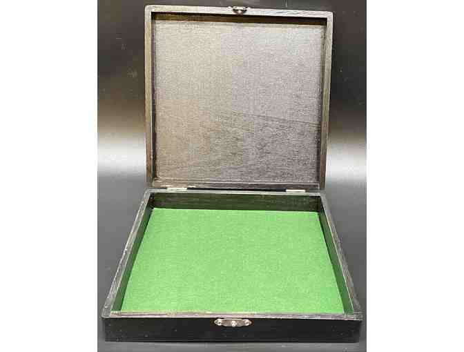 Koi Pond Black Enamel Box with Tooled Leather Top