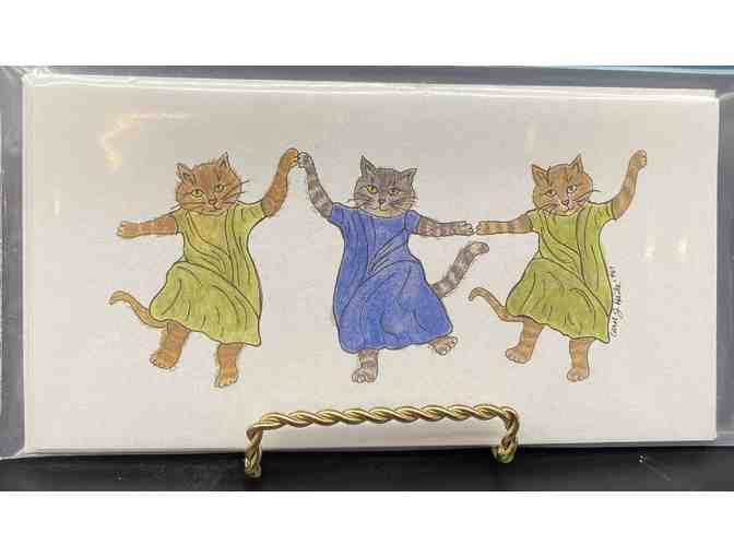 Three Dancing Cats Watercolor and Note Cards