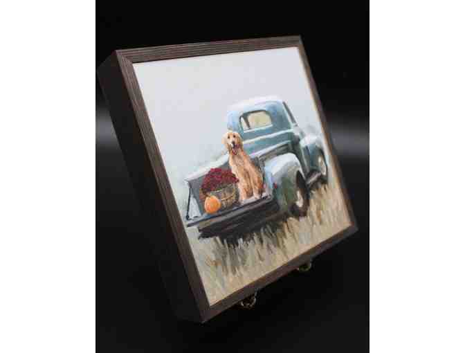 'Fall' Golden Retriever In Truck Mini Artwork by Cathy Walters