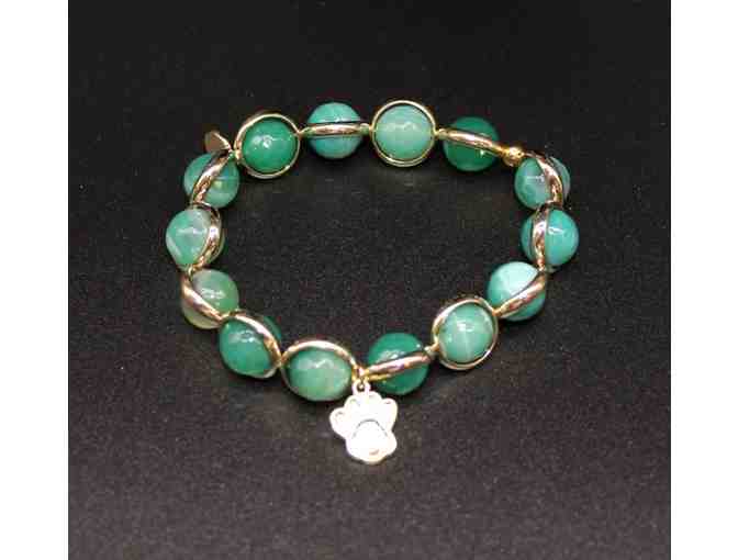 Brett Lauren Green Sardonyx Gold Plated Stretch Bracelet with Paw Charm