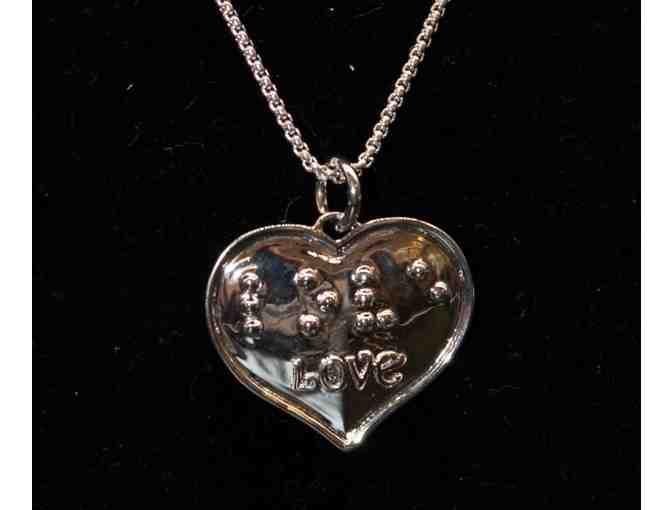 Silver-Plated Braille Love Heart Necklace