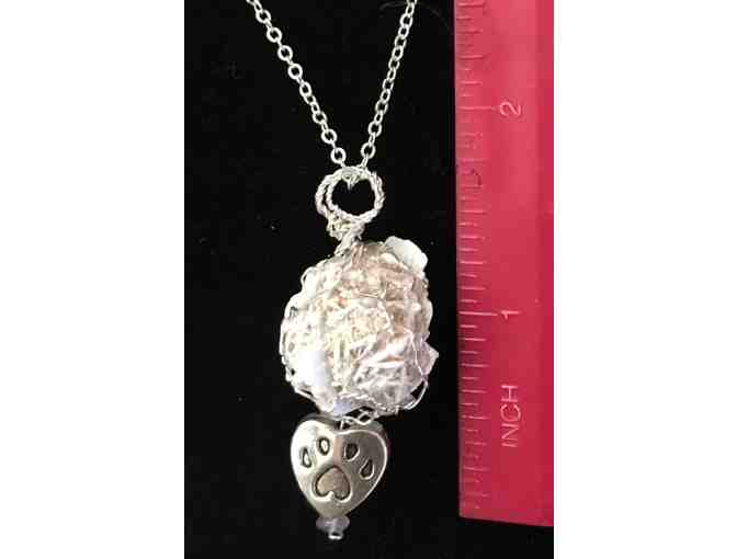 Silver Paw-Heart and Desert Rose Stone Pendant. A Delicate Gem!