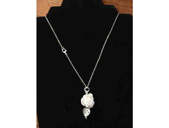 Silver Paw-Heart and Desert Rose Stone Pendant. A Delicate Gem!