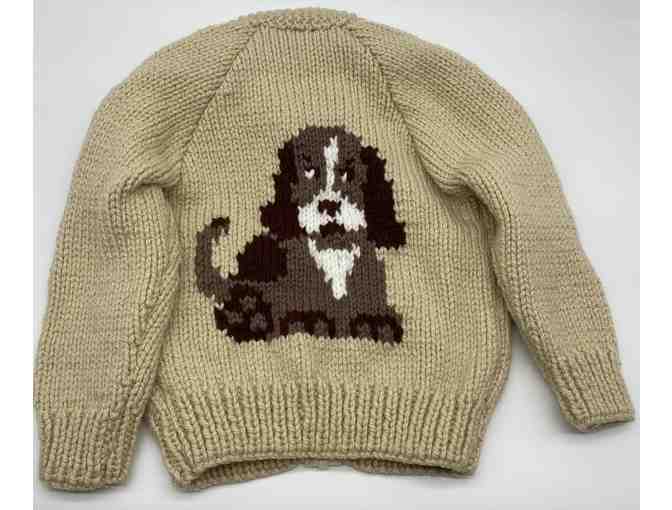 Tan Hand Knit Children's Jacket With Puppy