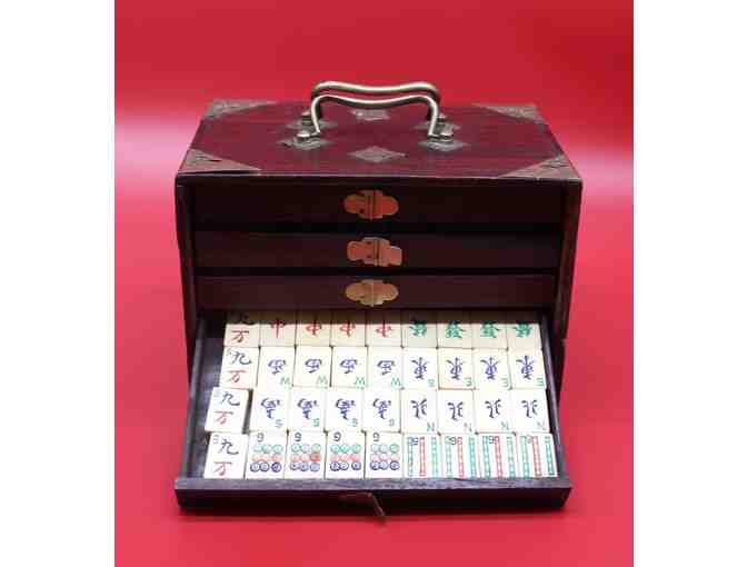 Antique Chinese Mahjong Set With Wood Box and Bone and Bamboo Tiles