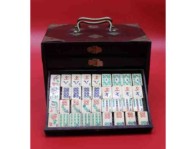 Antique Chinese Mahjong Set With Wood Box and Bone and Bamboo Tiles