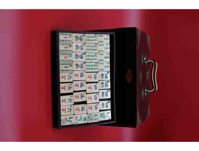 Antique Chinese Mahjong Set With Wood Box and Bone and Bamboo Tiles